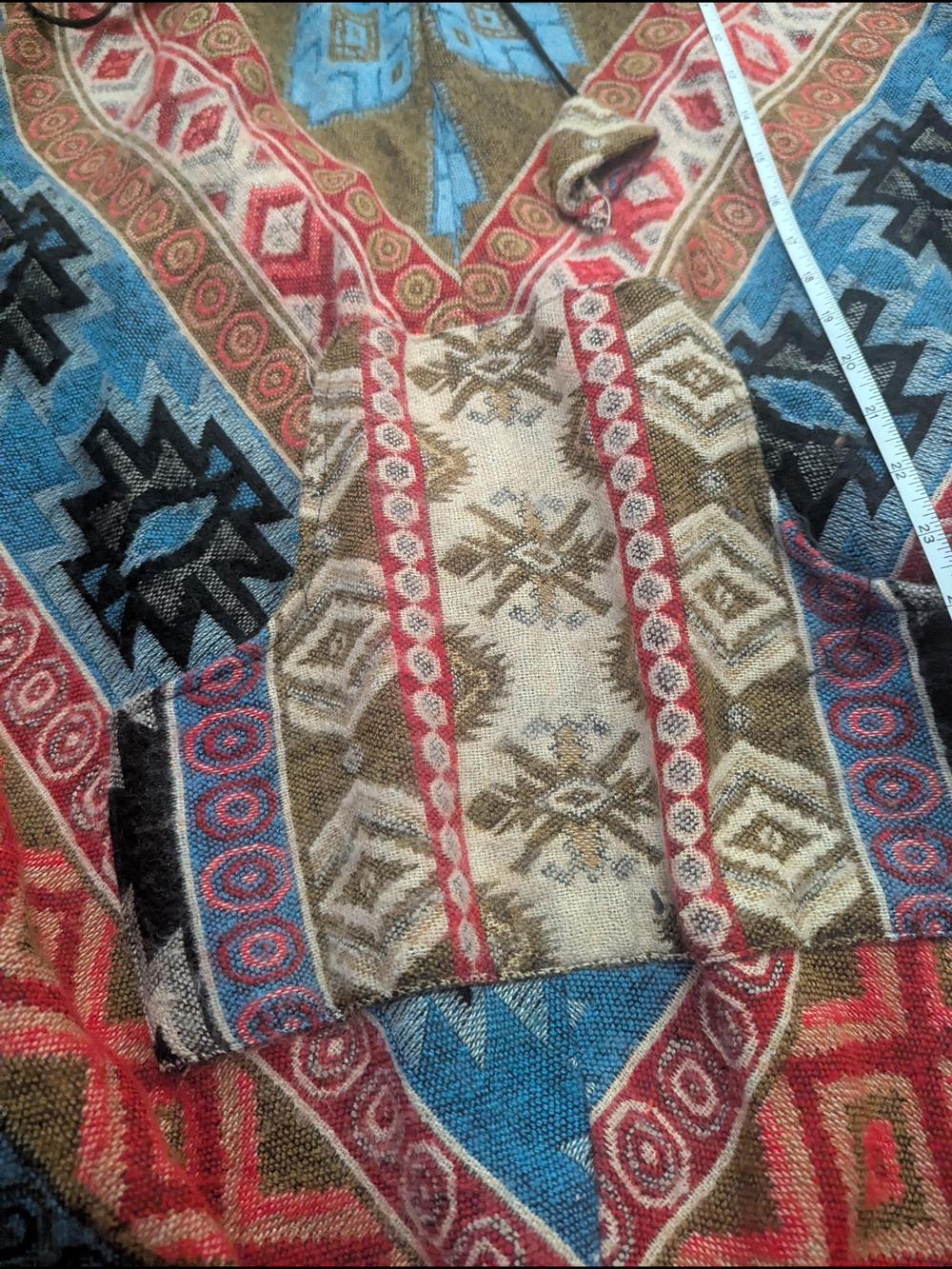 Boho Multi-Color Aztec Hooded Poncho - Picture 5 of 8